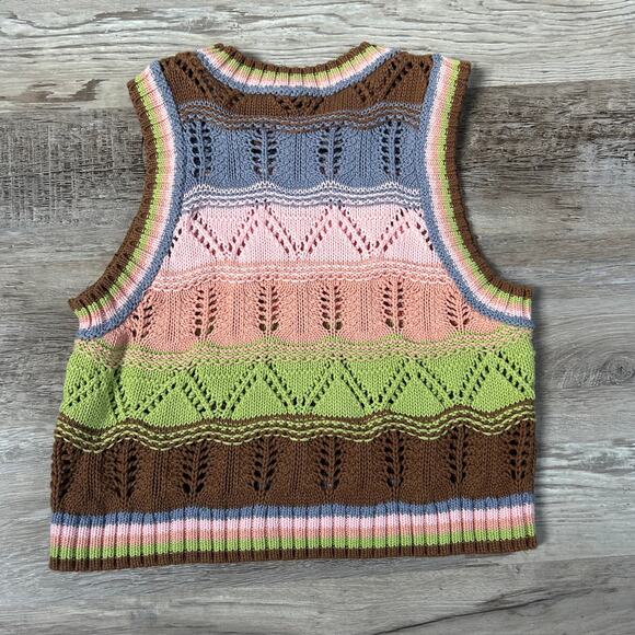 Zara Knit Sweater Vest Multicolor Cotton Retro Stripe Indie Sleaze Y2K Small - Picture 2 of 6